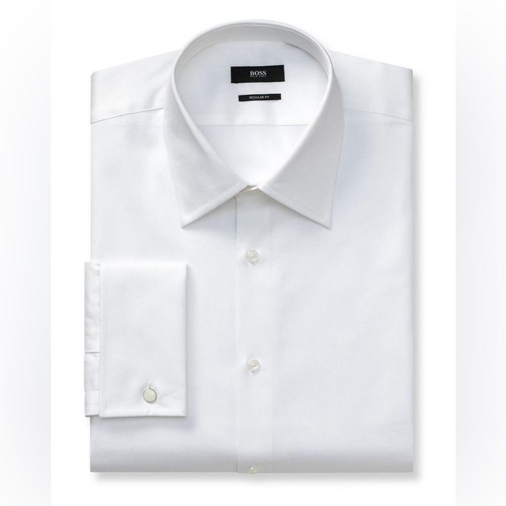 BOSS Hugo Boss Lawrence Regular Fit French Cuff White Dress Shirt 38 15